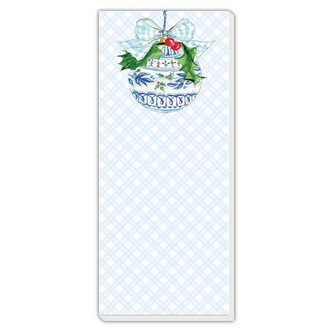 Blue Chinoiserie Ornament with Bow Skinny Notepad