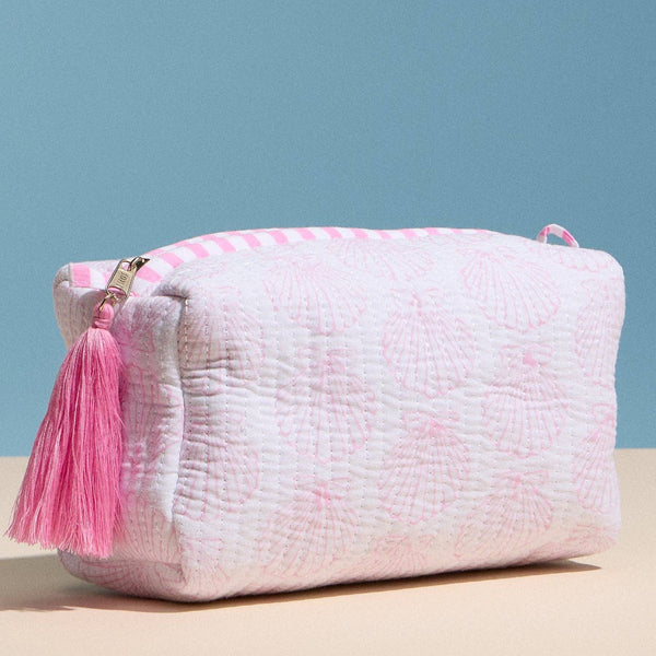 Pink Quilted Seashell Cosmetic Pouch