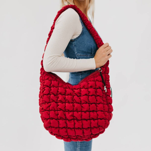 Carmen Quilted Hobo Tote Bag: Tan