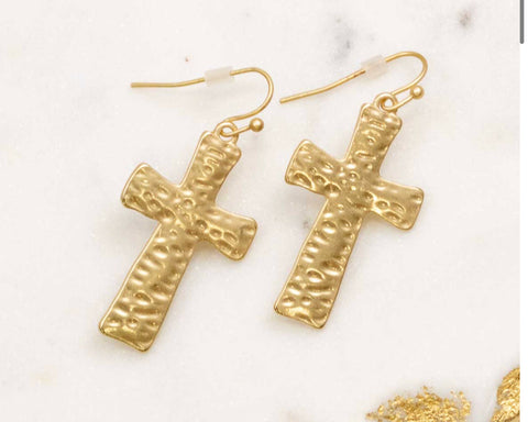 Small gold hammer cross earrings