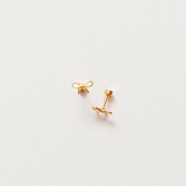 Bow Stud Earrings - Hypoallergenic, Flat Back, Girl Gift : Gold / Pair