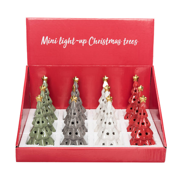 Mini Light Up Ceramic Christmas Trees with Star Multicolor