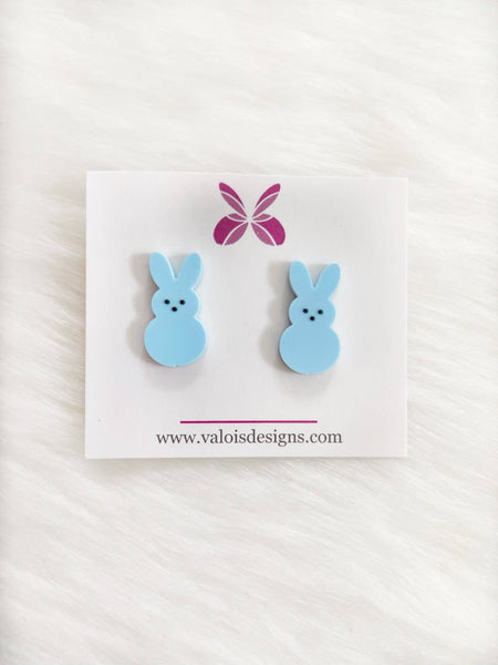 Easter Bunny Peep Stud Earrings: Blue
