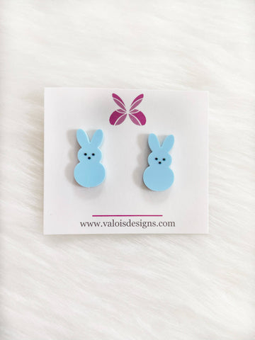 Easter Bunny Peep Stud Earrings: Blue