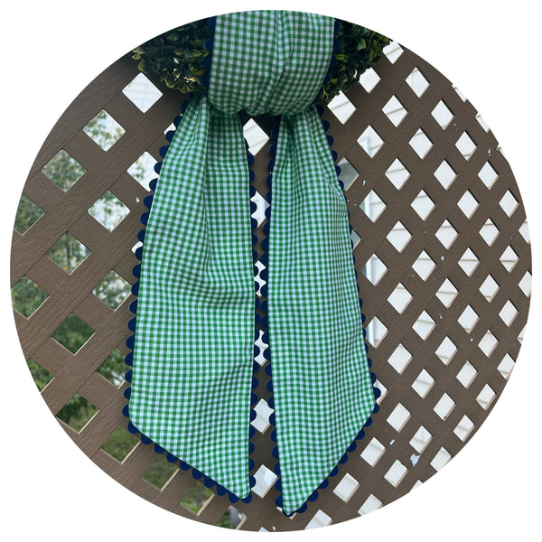 Custom Gingham Sashes with Trim: Black with Orange Trim 54"