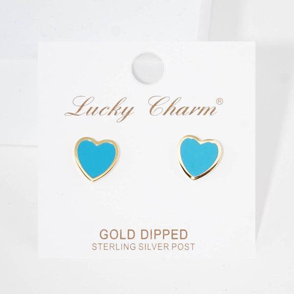 Gold Plated Epoxy Heart Post Earrings : White