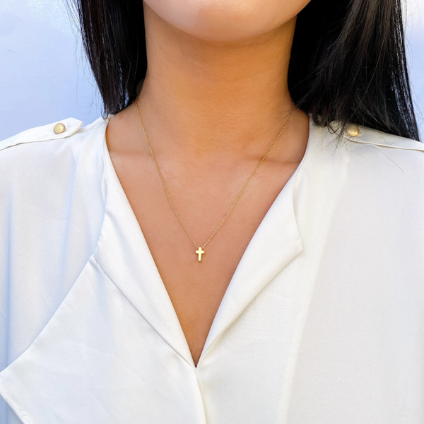 Dainty Floating Cross Necklace: Gold