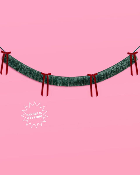 Xmas Bow Banner - fringe + velvet bows, christmas decor