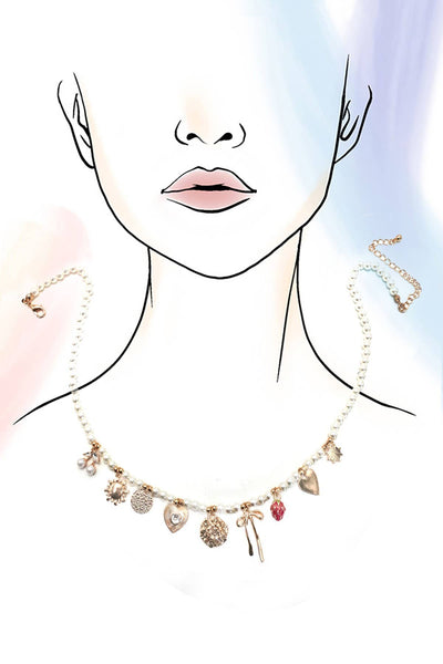 PEARL BEADED BOW STRAWBERRY CHERRY NECKLACE
