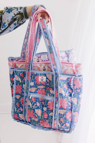 Lilac Blossoms | Large Quilted Ruffle Tote Bag