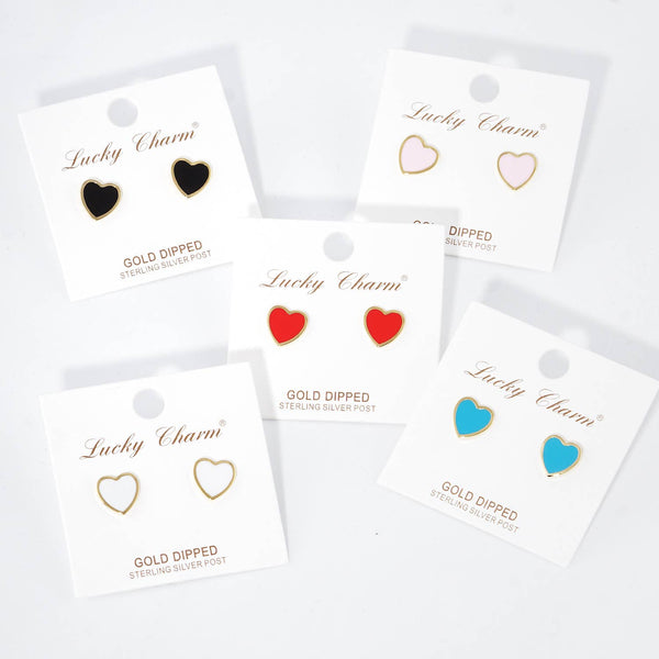 Gold Plated Epoxy Heart Post Earrings : White