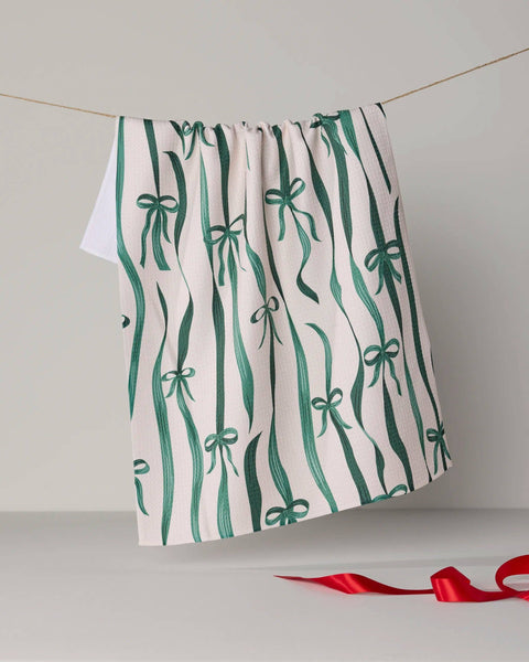 Falling Ribbon Tea Towel - Holiday 2026: Scarlet