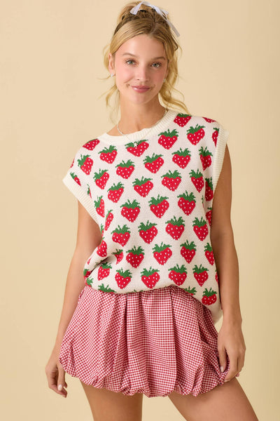 Strawberry Oversized Sleeveless Sweater Knit Top: NAVY