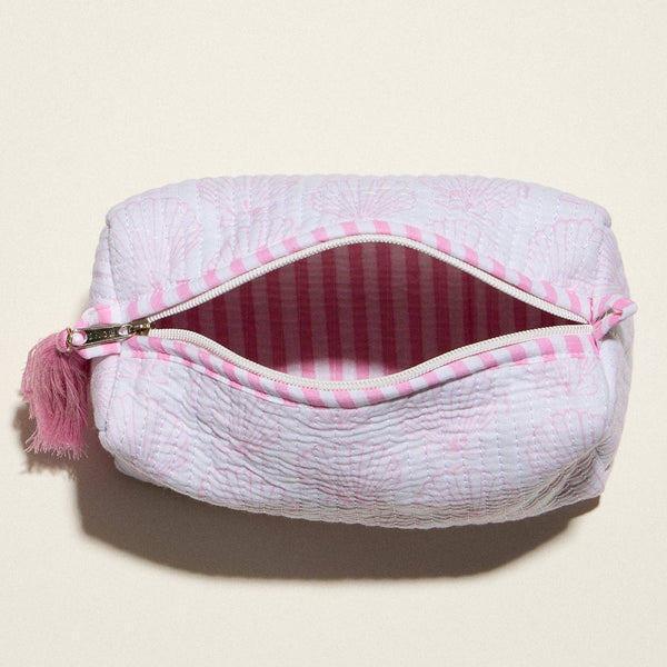 Pink Quilted Seashell Cosmetic Pouch
