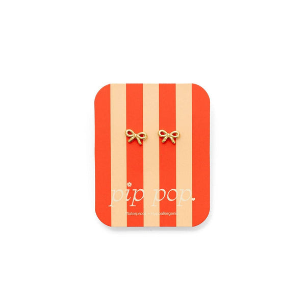 Bow Long Post Gold Stud - Hypoallergenic, Flat Back, Girl : Pair