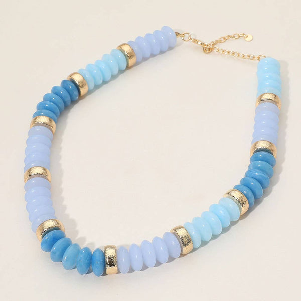 Chunky Resin Disc Beaded Necklace: Gold Gray