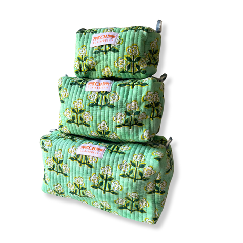 Betsy Green Pouch | Quilted Pouch Set | Quality Fabric Pouch