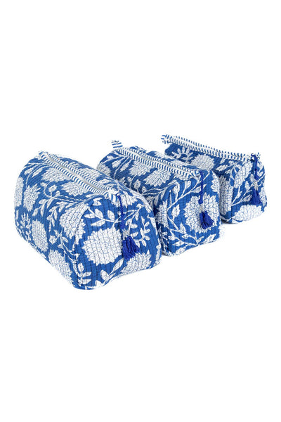 Quilted Makeup/Toiletry Bag - Blue