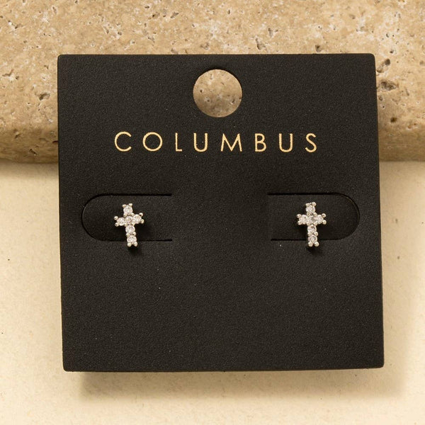 Mini Rhinestone Cross Post Earrings: 2SILVER