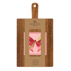 14x8" Acacia Board w/ Handle Gold Spreader, Christmas Bows Napkin