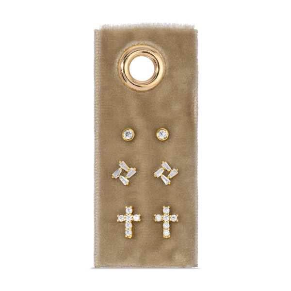 Cross Velvet Stud Gift Set: Silver