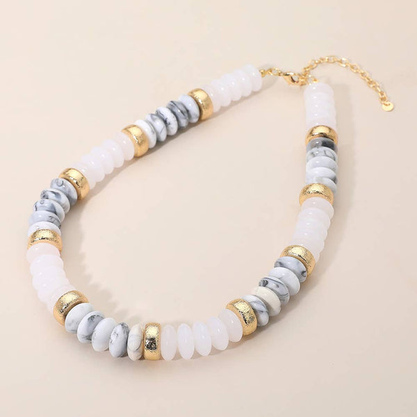 Chunky Resin Disc Beaded Necklace: Gold Gray