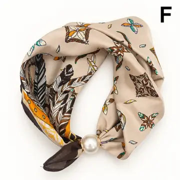 Small Silk Scarf and Pearl Clasp Necklace