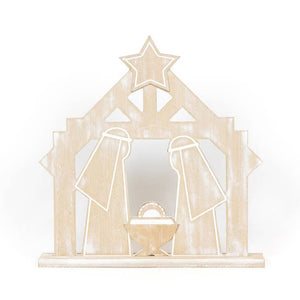 Engraved Wooden Nativity Shelf Sitter