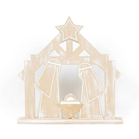 Engraved Wooden Nativity Shelf Sitter