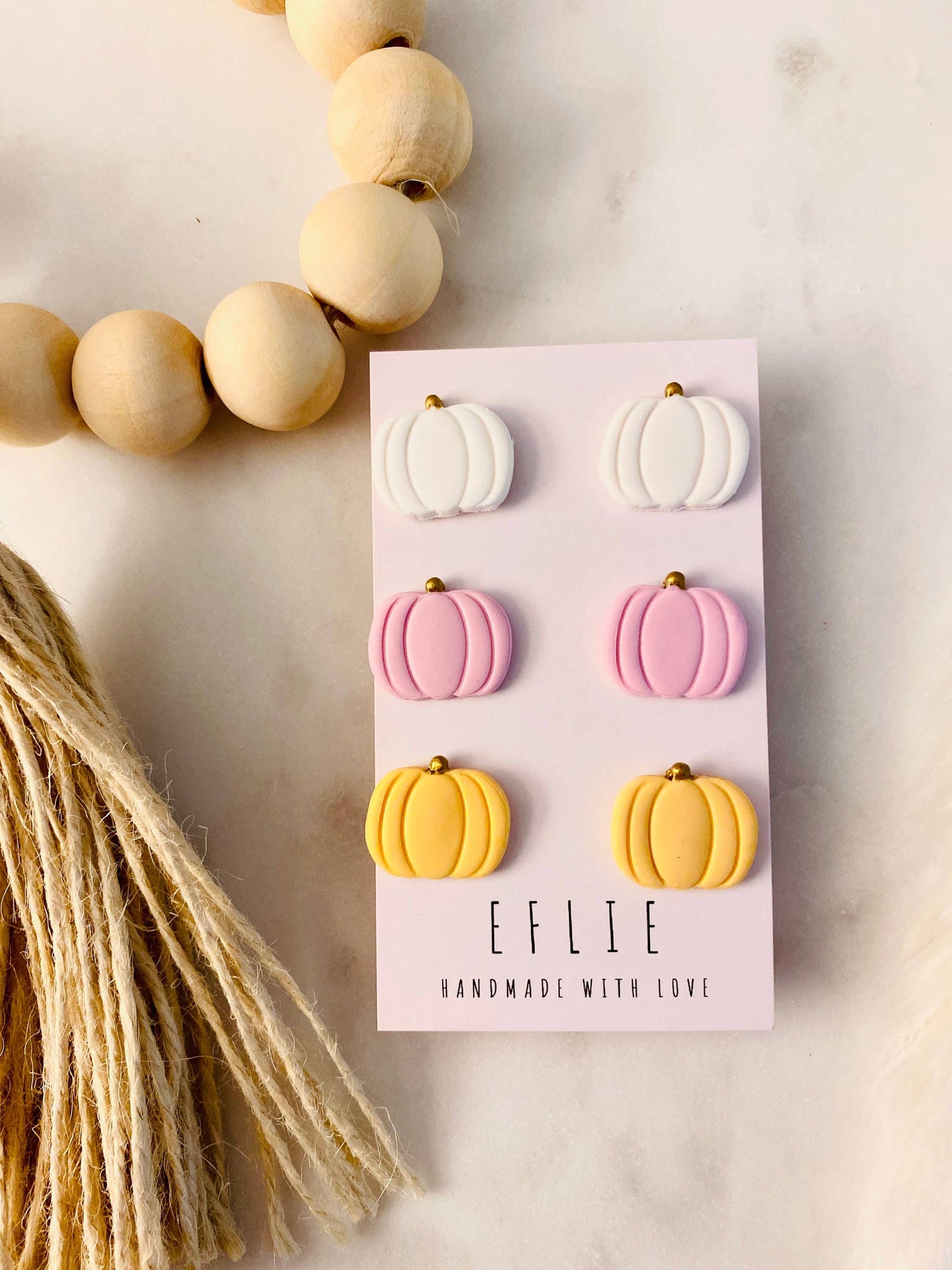 Pastel Pumpkin Clay Stud Earrings Trio for Fall/Halloween