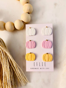 Pastel Pumpkin Clay Stud Earrings Trio for Fall/Halloween