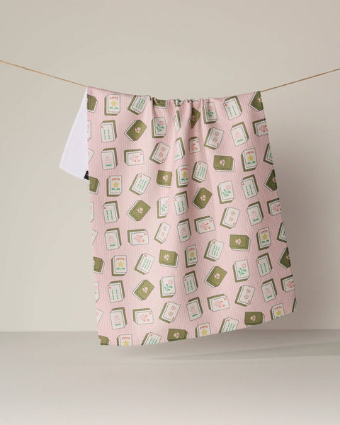 Flower Tiles Tea Towel - Mahjong: Pink