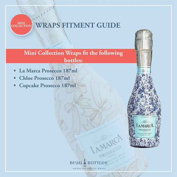Beau Bottles Powder Blue Picnic Gingham - MINI Prosecco Collection - Set of 6 (Wraps Only)