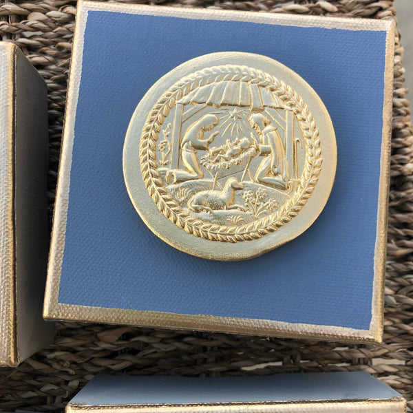 Nativity Intaglio Canvas | Plaster Intaglio Art | Christian: Grey
