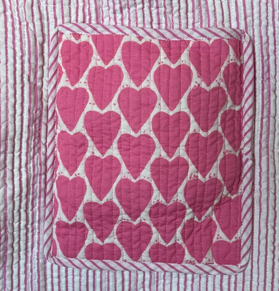 Reversible Quilted Block Printed Beach Bag - Hearts
