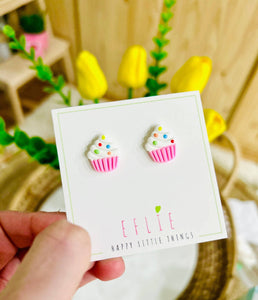 Rainbow Sprinkle Cupcake Stud Earrings for Foodies & Gifts: Studs