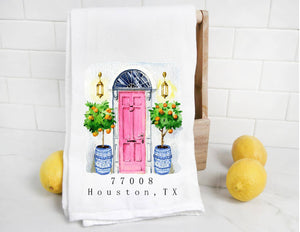 Birmingham Chinoiserie Pink Door Tea Towel