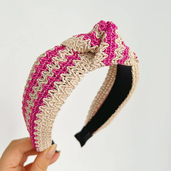 Two Tone Woven Straw Wide Knot Headband: Assorted