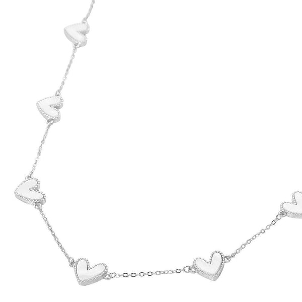 Mother of Pearl Heart Charm Station Necklace: Gold,Ivory