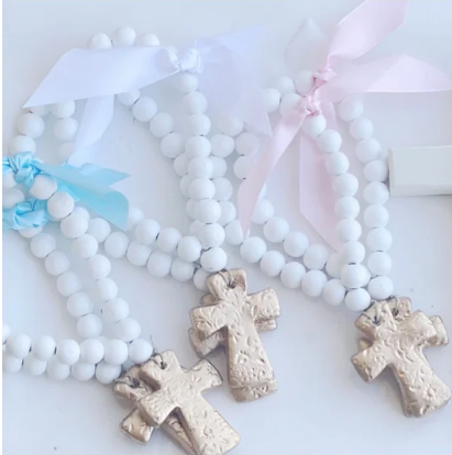 Gold Leaf Bitty Blessing Beads: White / Cross