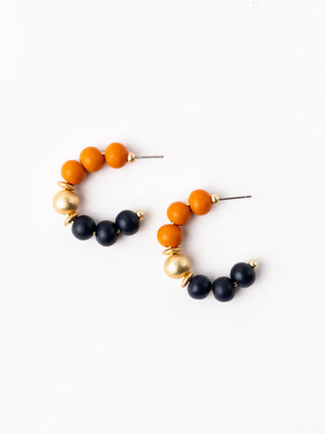 Small Janette Earrings Orange & Navy