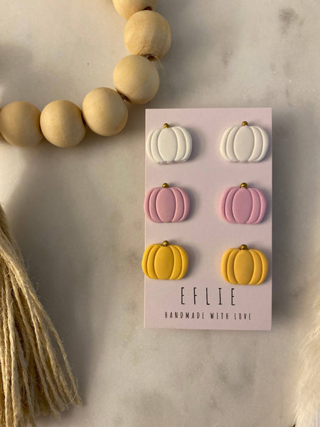 Pastel Pumpkin Clay Stud Earrings Trio for Fall/Halloween