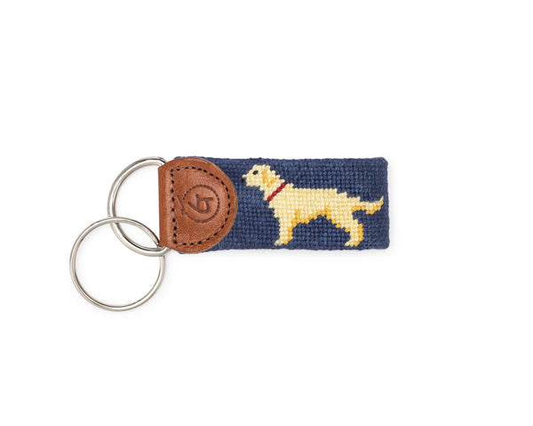 Yellow Lab Needlepoint Keychain: Light Blue