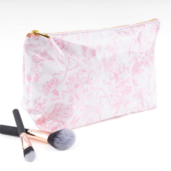 Pink Bow Toile Clear Coated Travel Cosmetic Case