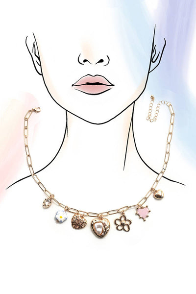 CHARM NECKLACE-PORCELAIN HEART FLOWER CHARM