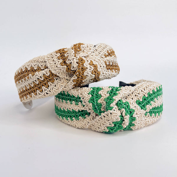 Two Tone Woven Straw Wide Knot Headband: Assorted
