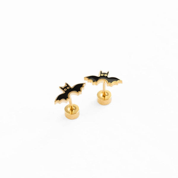 Bat Stud Earrings - Hypoallergenic, Flat Back, Girl Gift : Pair
