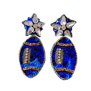 Blue Sequined Football Earrings