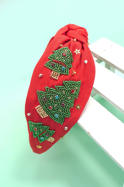 PINK CHRISTMAS TREE HOLIDAY SEED BEAD HEADBAND