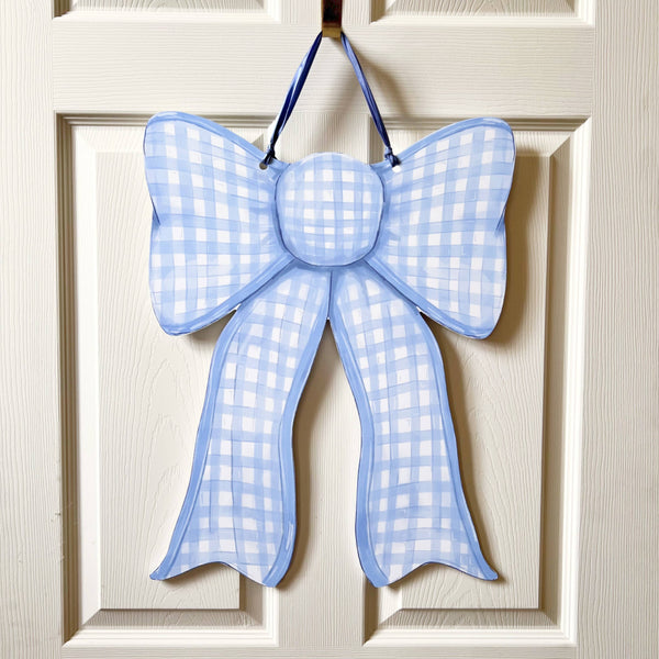 Blue Gingham Bow Door Hanger - New Baby Coquette Trend